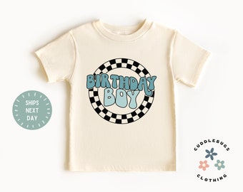 Birthday Boy Toddler Shirt - Retro Checkered Black and White Circle Birthday Boy Tee - Toddler Boy Birthday - Kids Natural Toddler Tee