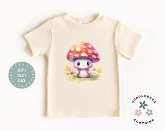 Mushroom Kids Shirt - Cute Red Top Mushroom Kids Tee - Gift for Girl Boy - Natural Kids Shirt - Birthday Girl Boy - Cute Toddler Nature Tee