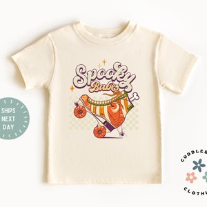 Spooky Babe Toddler Girl Shirt - Retro Rollerskate Girls Halloween Tee - Cute Fall Toddler Top - Natural Kids Tee