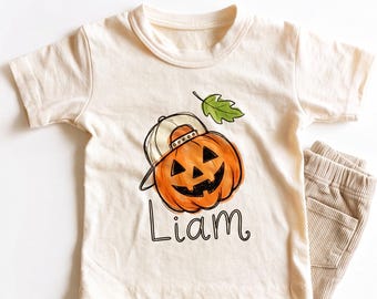 Personalized Pumpkin Kids Shirt - Custom Halloween Boys Name Toddler Tee