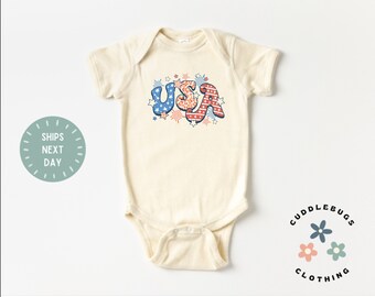 USA Baby ONESIES® Bodysuit - 4th of July Baby Bodysuit - Independence Day - Patriotic Baby - Baby Shower Gift - New Baby - Natural Bodysuit