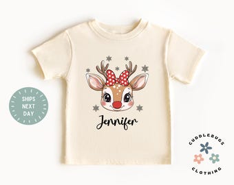 Personalized Girl Christmas Shirt - Cute Reindeer Name Girl Shirt - Custom Name Christmas Girl - Christmas Gift Girl - Gift For Toddler Girl