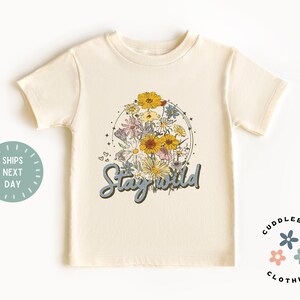 Stay Wild Kids Shirt - Retro Wildflower Toddler Girl Summer Tee - Stay Wild Top - Birthday Gift for Girl - Natural Toddler Shirt