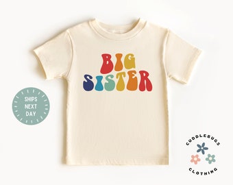 Retro Big Sister Toddler Shirt - Girls Sibling Tee - Boho Kids Shirt - Big Sis Top - Natural Big Sister Toddler Tee