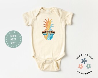 Pineapple Baby ONESIES® Bodysuit - Pineapple with Sunglasses Girl Bodysuit - Retro Rainbow Pineapple - New Summer Baby - Natural Bodysuit