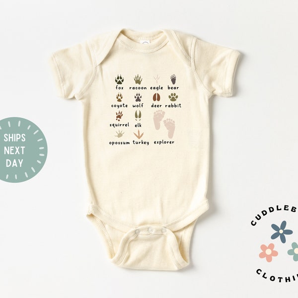 Adventure Baby Onesies® Bodysuit - Explorer - Wild Animal Paw Prints - Hunting - Outdoor Lover - Camping - Nature - Explore - Mountains -