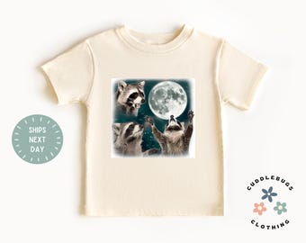 Raccoon Moon Kids Shirt - Vintage Raccoon Kids Tee - Cute Woodland Animal Racoon Toddler Shirt - Gift For Boy - Gift For Girl - Unisex Kids