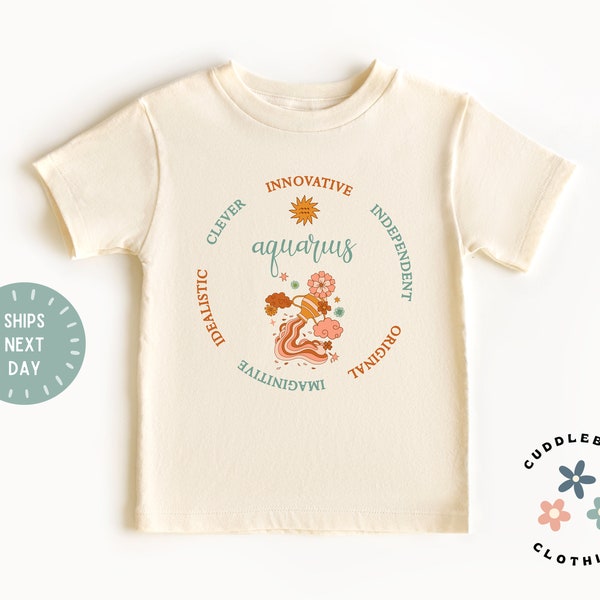 Aquarius Zodiac Toddler Shirt - Astrology Kids Tee - Aquarius Horoscope Gift - Moon Child - Witchy Mama - Boy Girl Birthday - Natural Tee