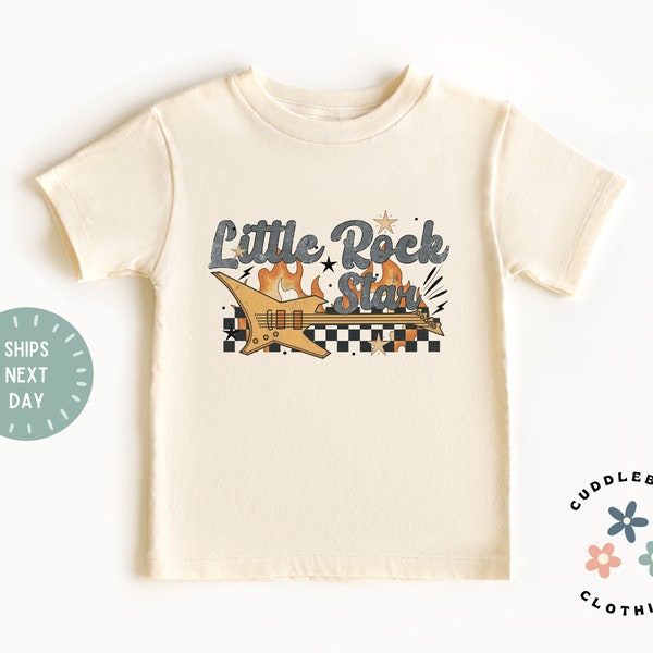 Little Rock Star Toddler Shirt - Cute Retro I'm With The Band Tee - Rock and Roll Kids Shirt - Band Member Kids Tee - Natural Kids Top