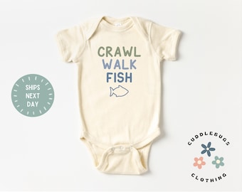 Crawl Walk Fish Baby ONESIES® Bodysuit - Cute Fishing Baby - Baby Shower Gift - Baby Boy Gift - New Baby Boy - Newborn Boy - Baby Gift Boy