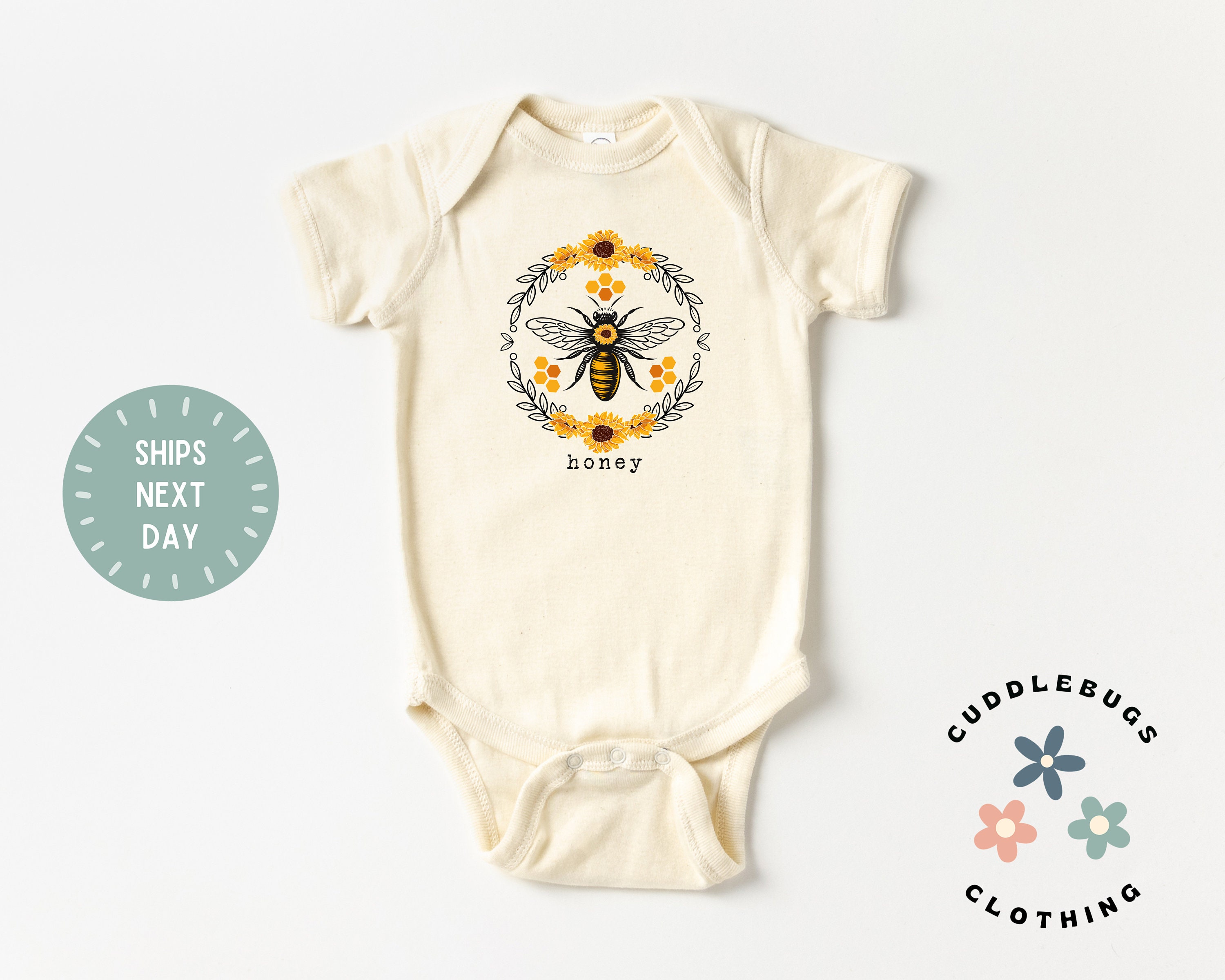 Bee Baby ONESIES® Bodysuit - Retro Honey Bee and Sunflower - Baby