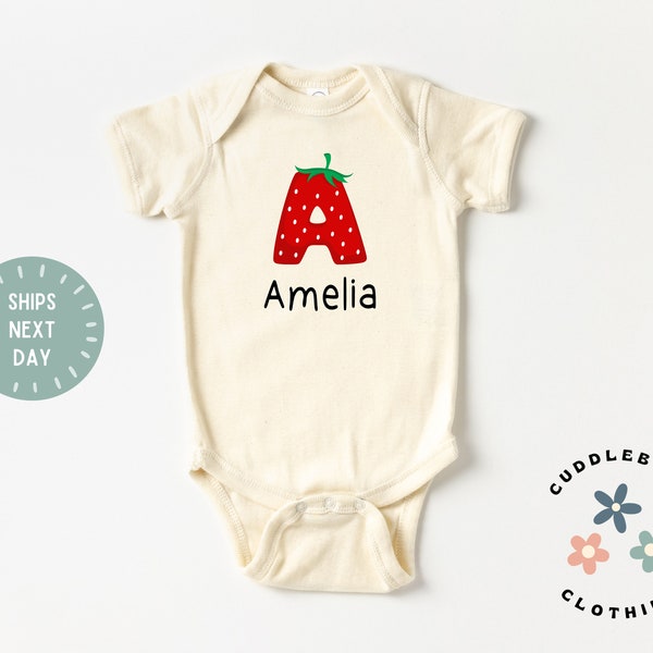 Strawberry Personalized Name Summer Baby Onesies® Bodysuit - Cute Fruit Initial Name Summer Baby Outfit - Baby Shower Gift - New Baby Girl