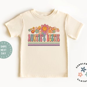 Auntie&#39;s Bestie Toddler Shirt - Cute Retro Boho Aunt Girls Tee - Aunt Gift From Niece - Natural Kids Shirt