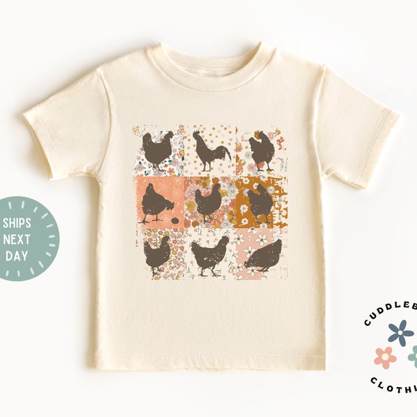 Chickens Farm Animals Kids Tee - Cute Chicken Toddler Girl Shirt - Farm - Girls Fall Tee - Autumn - Gift for Girl - Natural Toddler Tee