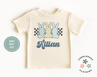 Boys Easter Tee - Personalized Name Easter Bunny Boys Shirt - Easter Holiday - Gift For Boy - Grandson - Easter Gift Boy - Natural Kids Tee