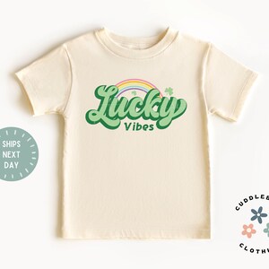 Lucky Vibes Toddler Shirt - Retro St Patrick&#39;s Day Kids Tee - Cute Lucky Vibes Toddler Irish Holiday Tee - Natural Kids Tee