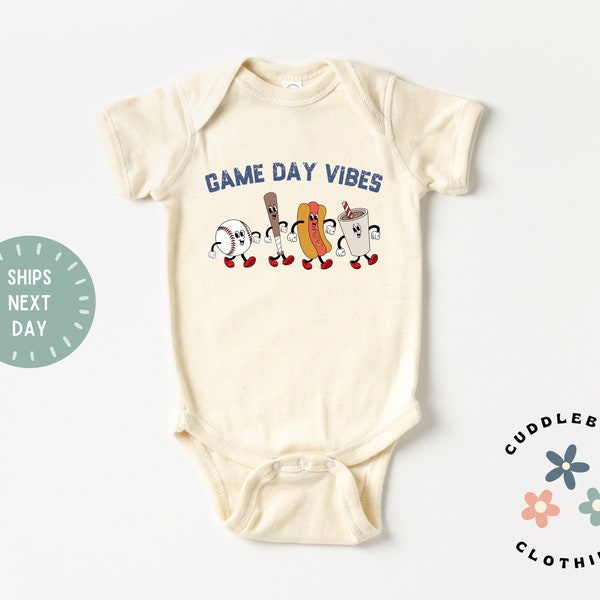 Game Day Vibes Baseball Baby Onesies® Bodysuit - Retro Baseball Bodysuit - Cute Game Day - Baby Shower - Baseball Lover Natural Bodysuit