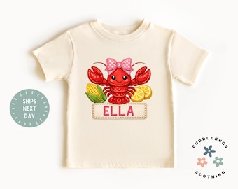 Crawfish Kids Shirt - Cute Personalized Name Toddler Girl Mardi Gras Crawfish Tee - Natural Girls Shirt - Birthday Girl - Gift For Girl