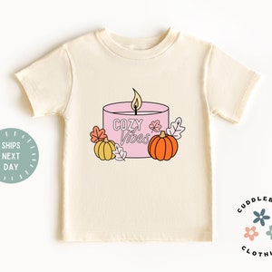 Cozy Vibes Toddler Girl Shirt - Cute Candle Pumpkin Fall Autumn Kids Tee - Sweater Weather Girl Top - Gift for Girl - Natural Toddler Tee