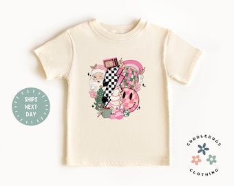 Retro Christmas Kids Shirt - Favorite Things Collage Girls Christmas Tee - Gift For Girl - Toddler Girl - Holiday Tee - Natural Tee