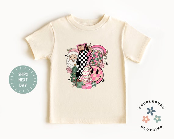 Retro Christmas Kids Shirt - Favorite Things Collage Girls Christmas Tee - Gift For Girl - Toddler Girl - Holiday Tee - Natural Tee
