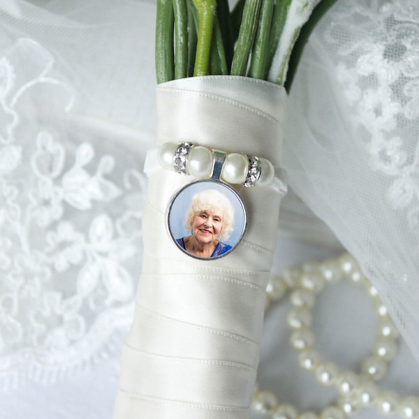 Wedding Bouquet Photo Charm, Memorial Charm Gift for Bride, Customized Wedding Gift for Bride, Something Blue Keepsake, Memory Pendant