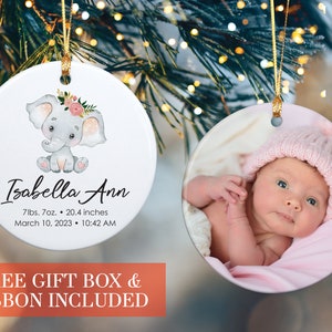 Ornament Gift For Newborn Baby Birth Stats Ornament Elephant Gift Custom Baby Birth Information Ornament With Picture
