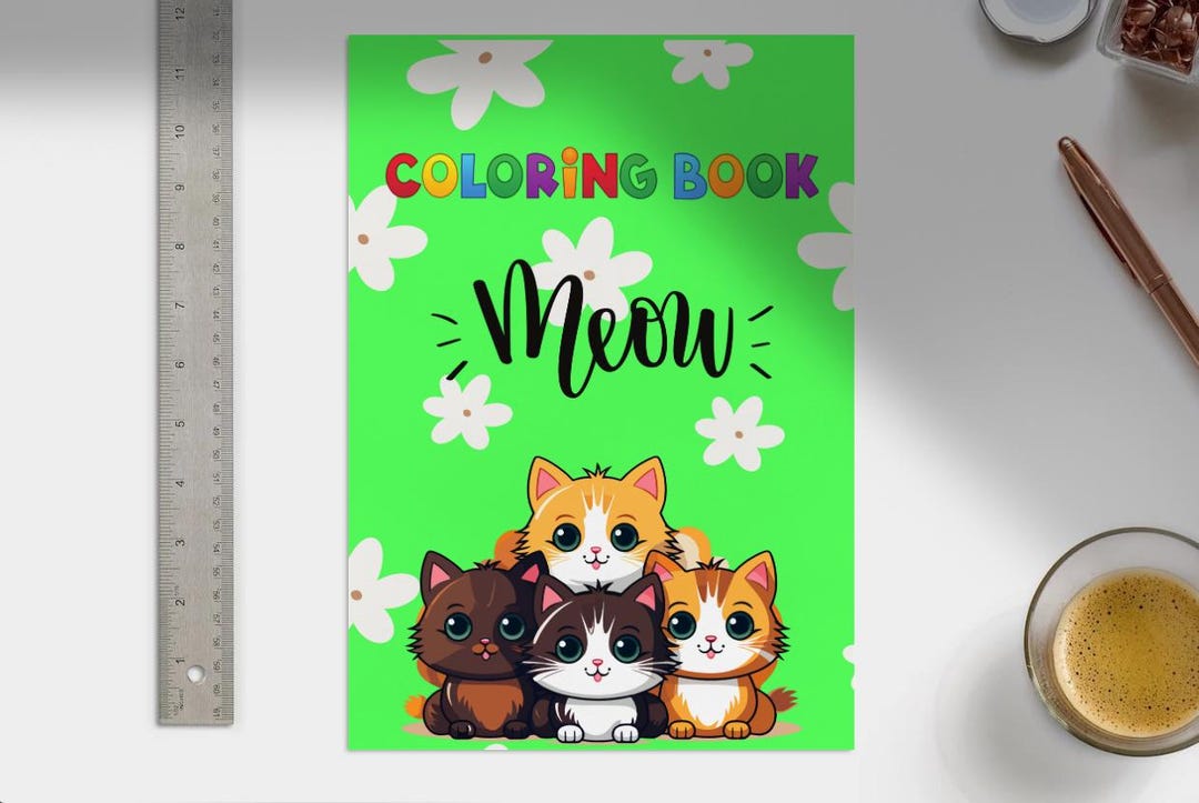 Meow Coloring Book | Cute Cat Coloring Pages for Kids Adults | Fun ...