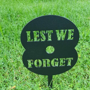 Metal Lest we Forget Poppy Garden Stake made from 2mm Steel & Powder Coated in Black, Armed Forces, Veteran, Army, Navy, or RAF Memorial, UK