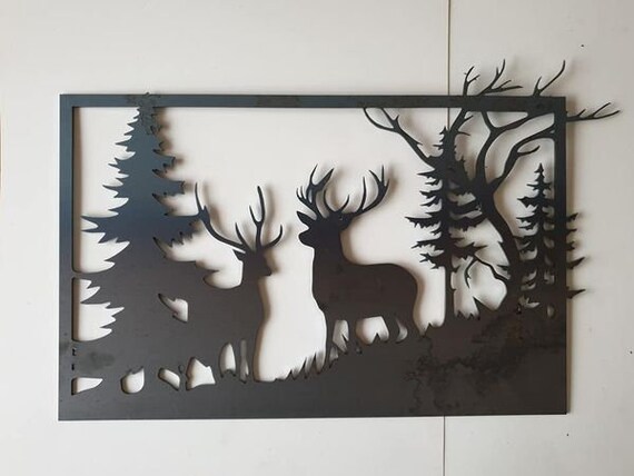 Deer Family Metal Wall Art Made From 2mm Steel Powder Coated in Black Wildlife Lover Nature Wall Decoration Present Gift UK Etsy UK