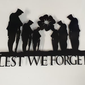 Armed Forces Lest We Forget Metal Wall Art Sign with Poppy, British Army, Armed Forces, Veteran, War Memorial, WW1, WW2, Anzac, Remembrance