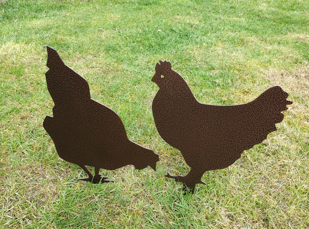 Metal Chicken Garden Stakes Made From 2mm Steel, Farm Animals, Birds