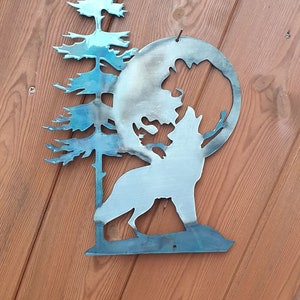 Schöner Wolf der den Mond anheult, Metall Wandkunst aus 2mm Stahl & gehärtet & pulverbeschichtet, Wildtier, Wölfe, Wolf, Geschenk