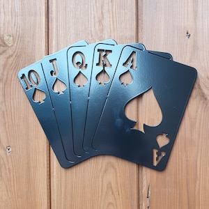 Royal Flush Poker Handspel kaarten Metal Art gemaakt van 2 mm staal, mancave, schoppenaas, cadeau voor hem, Vaderdag, heden, cadeau, VK