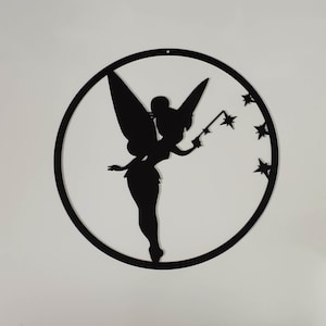 Silueta de un arte de pared de metal de hadas, cartel inspirado en Disney hecho de acero de 2 mm, amante de Disney, regalo de niños, dibujos animados, regalo, presente, Reino Unido
