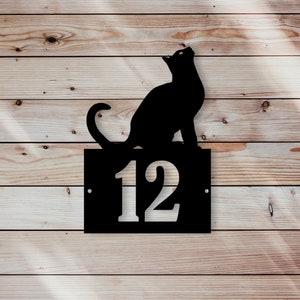 Silhouette einer Katze Hausnummer aus Metall in 2 verschiedenen Größen, Adressschild, Katzenliebhaber, Neues Zuhause, Personalisiert, Kätzchen, Veranda, UK