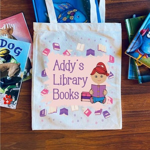 Büchertasche für Mädchen | Personalisierte Bibliothekstasche | Personalisierte Buchtasche | Bibliothek Tasche für Kind