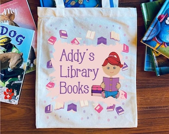 Personalisierte Bibliothek Einkaufstasche | Girl Reader, individuelle Buchtasche