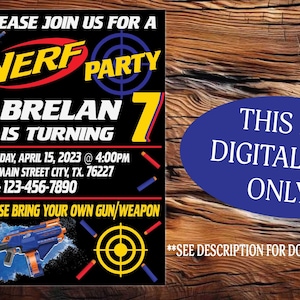 Nerf Party Invitation | Nerf Birthday Invitation | Digital Invitation