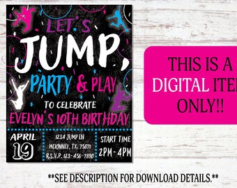 Trampoline Birthday Invitation for Girls | Jump Party (Digital Download)