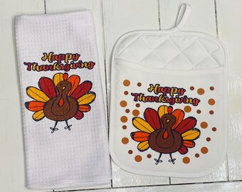 Turkey Pot Holder and Hand Towel | Thanksgiving Pot Holder and Hand Towel