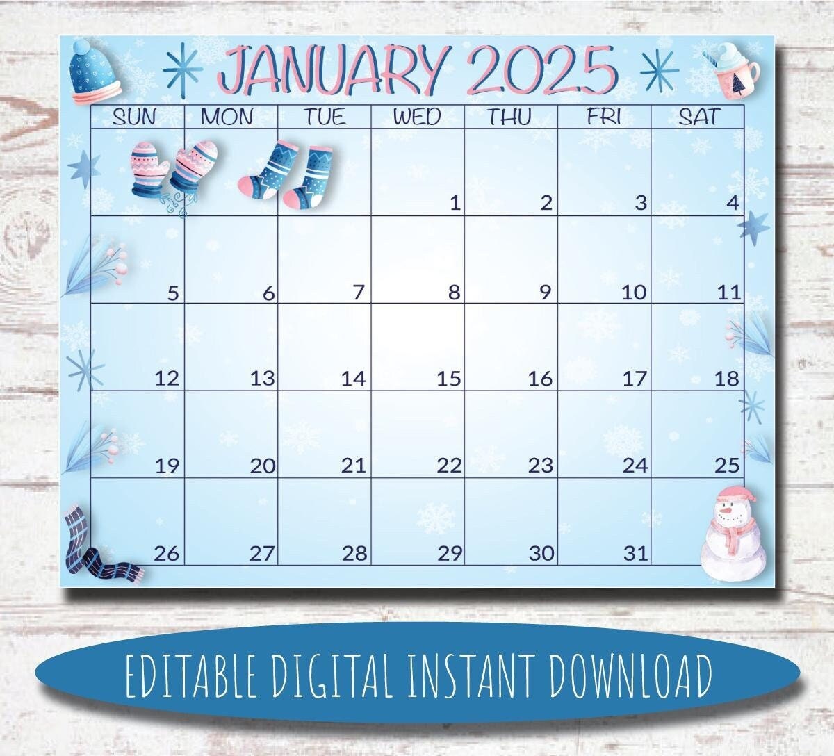 Editable January 2025 Calendar | Digital Calendar | Printable Calendar ...
