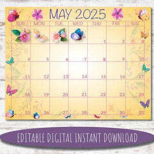 Editable May 2025 Calendar | Digital Calendar | Printable Calendar | May Calendar | Watercolor Calendar | May 2025 Calendar
