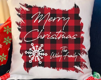 Personalized Christmas Pillow Case | Buffalo Plaid Holiday Decor