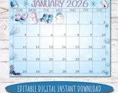 Watercolor January 2026 Calendar | Editable, Printable (Digital Download)