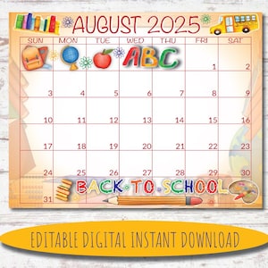 Editable August 2025 Calendar | Digital Calendar | Printable Calendar | August Calendar | Watercolor Calendar | August 2025 Calendar