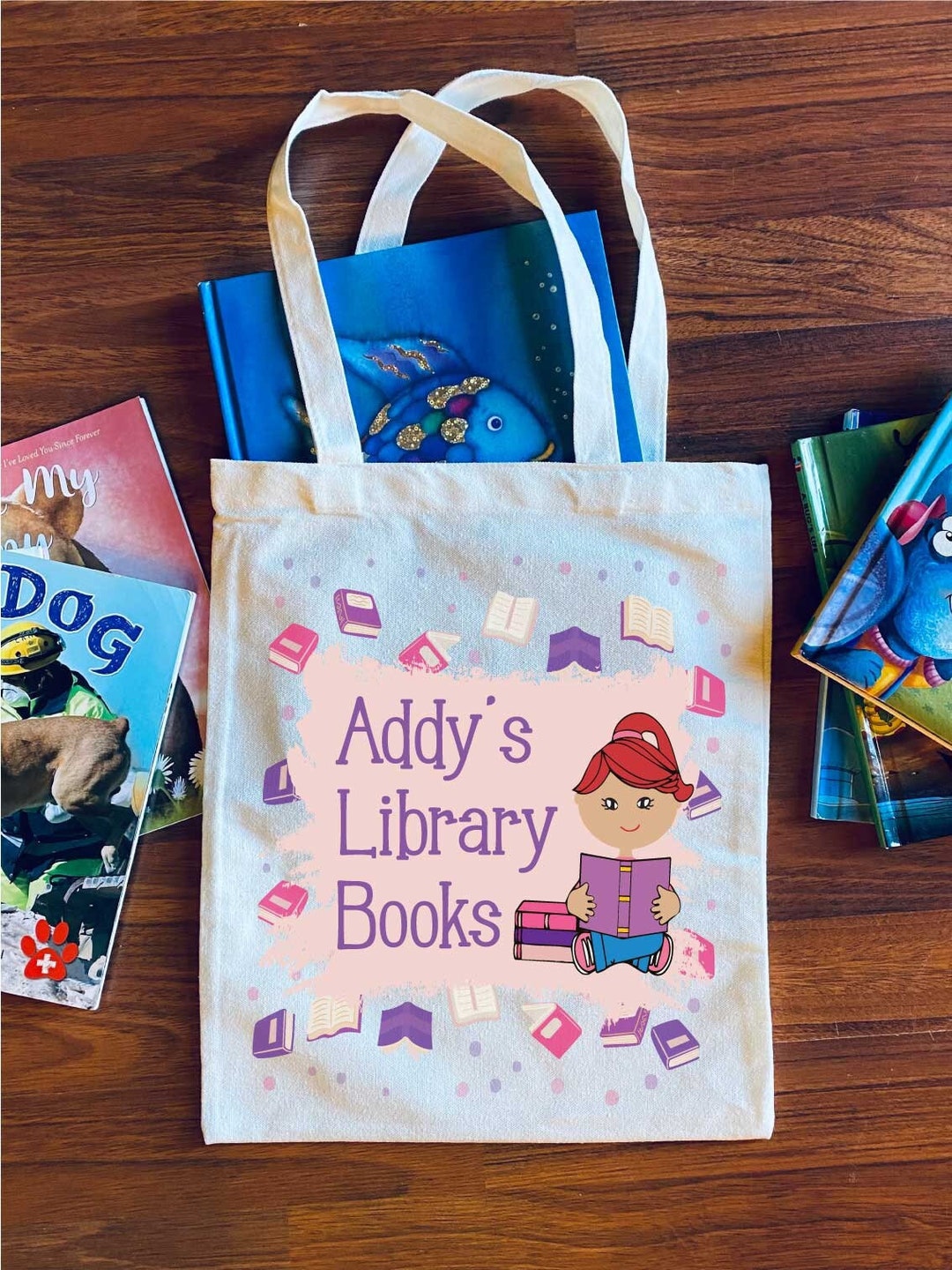 Girls Library Tote Bag Personalized Library Bag Custom Book Bag Library Bag for Kid Etsy