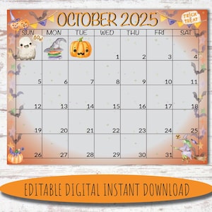 Editable October 2025 Calendar | Digital Calendar | Printable Calendar | October Calendar | Watercolor Calendar | October 2025 Calendar