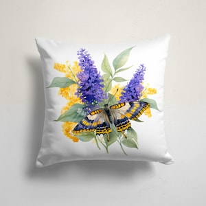 Elegant Butterfly Lilac Blossom Cushion Cover, Watercolor Butterfly Pillow Cover with Purple Lilac, Animal Pillow Cover, Decorative Pillow