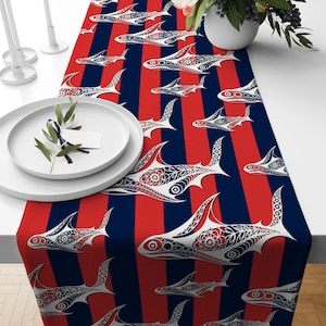 Red Blue Fish Table Runner: Nautical Marine Decor